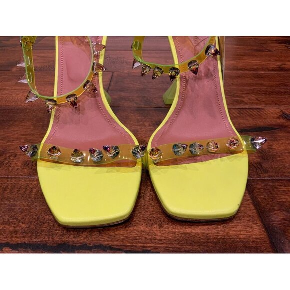 Amina Muaddi Neon Yellow Julia Heels W/ Spiked Ankle Strap, Size 40 (EU) 10 (US) - Picture 3 of 10